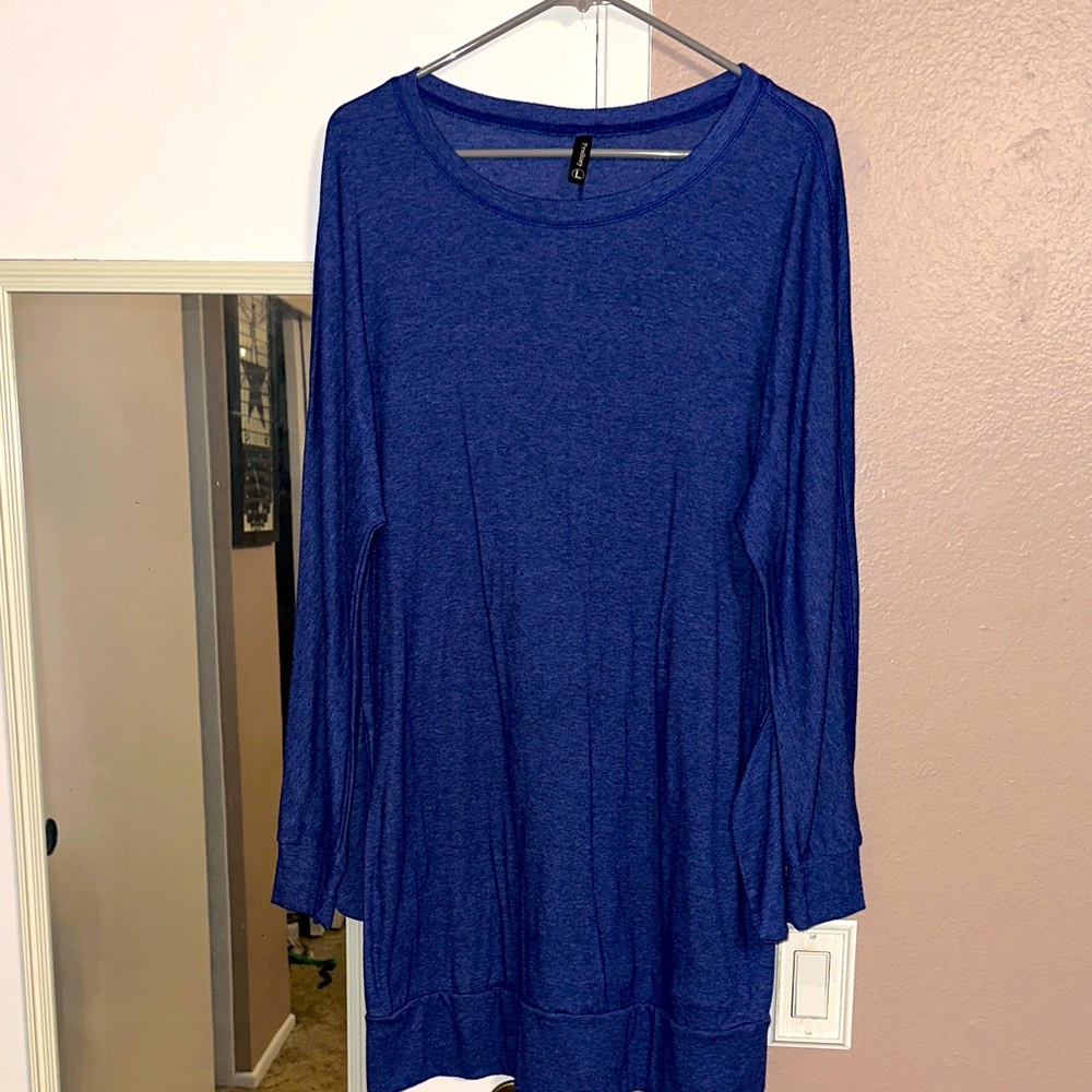 PrinStory Royal Blue Crew Neck Dress